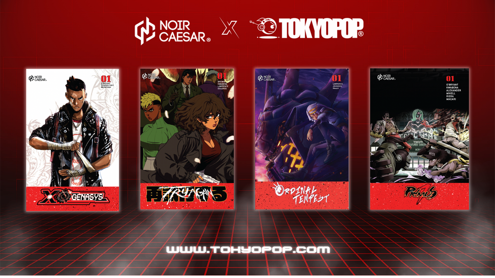 Noir Caesar × TokyoPop banner — four comic titles